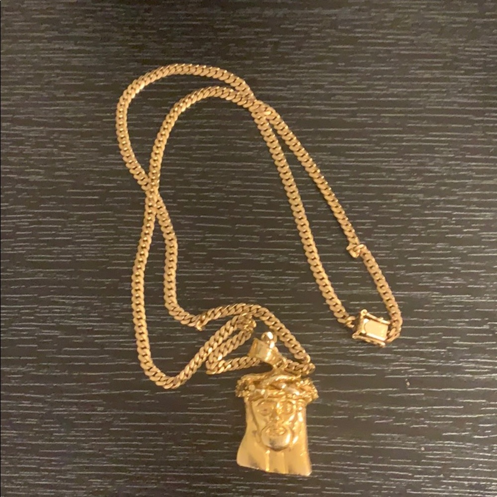 14k gold chain solid Jesus piece